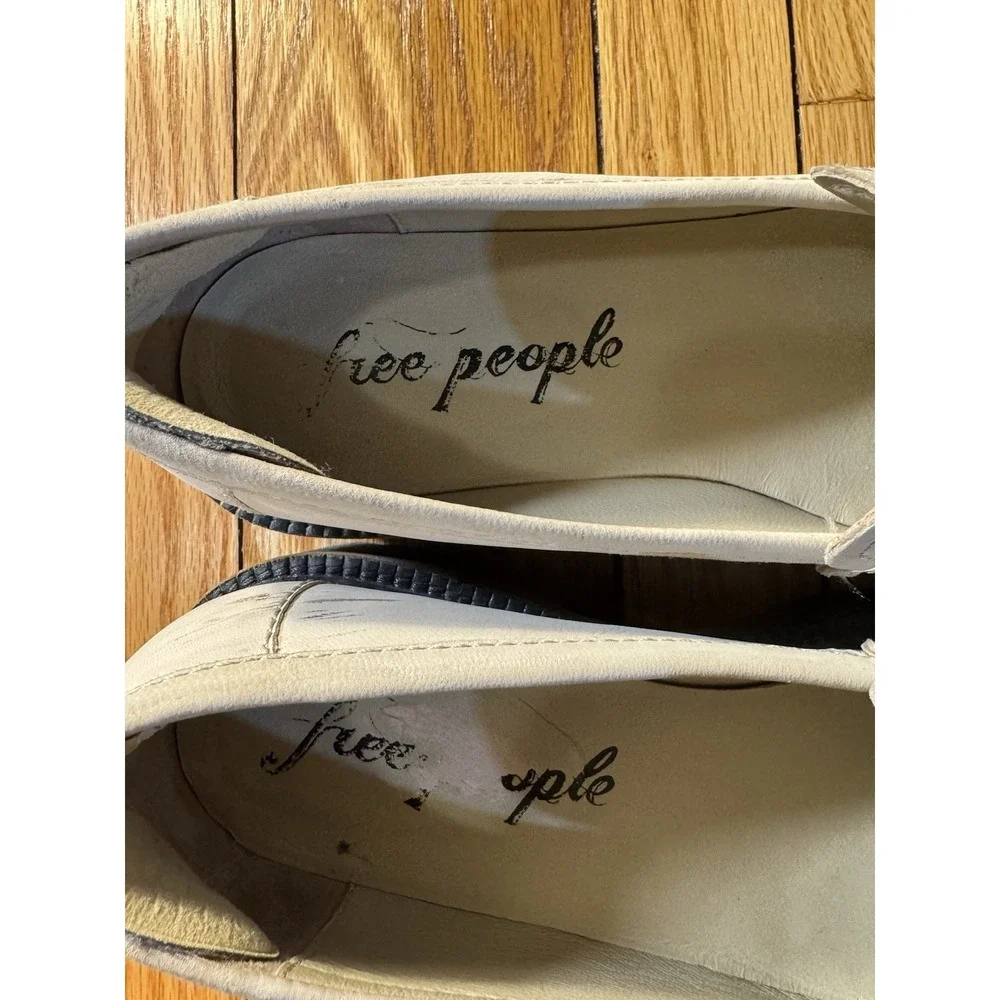 Free People Women Off White Leather Penny‎ Loafers Chunky Lug Platform Sole 38.5